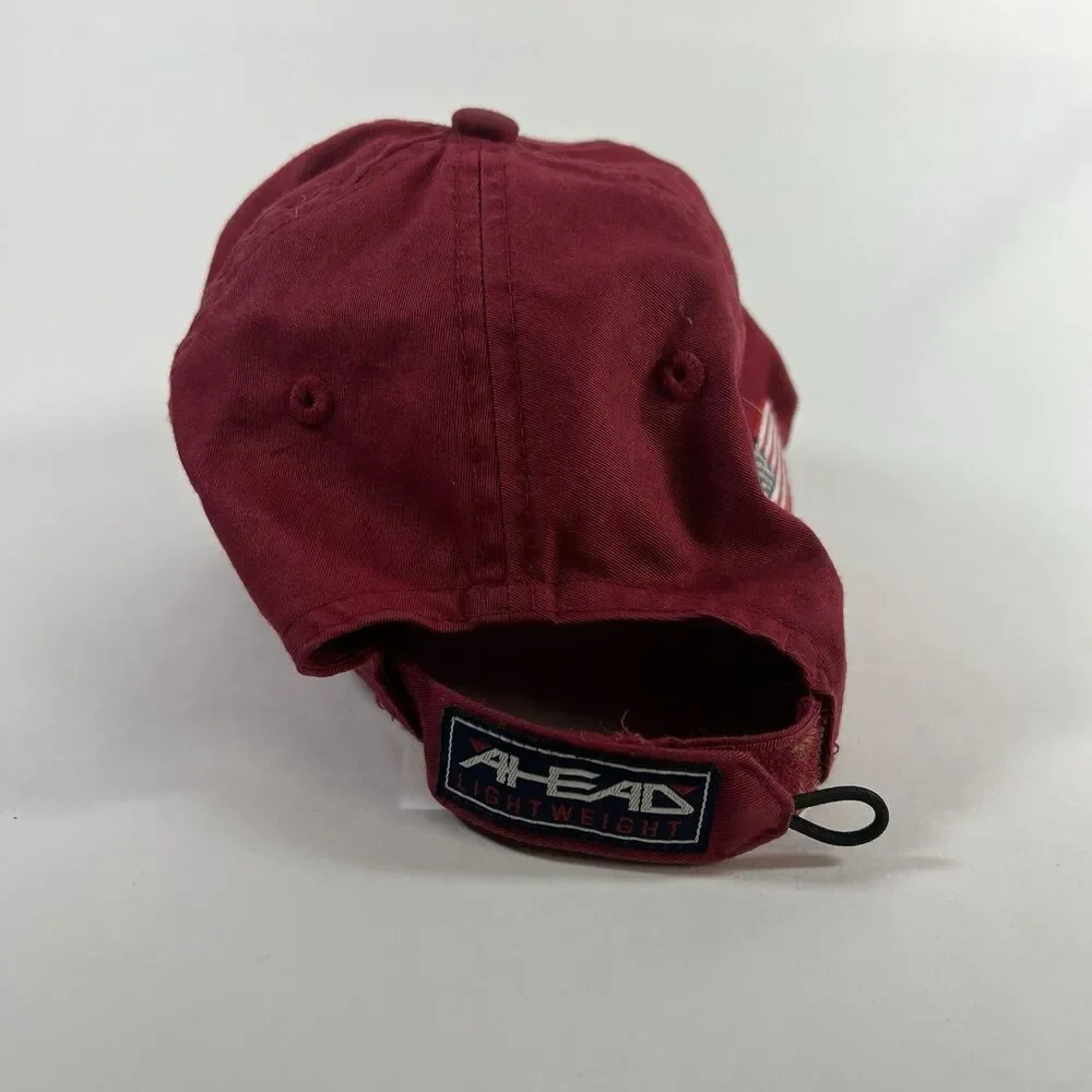 Trump Golf Hat Red Strapback Ahead Lightweight USA Flag Adjustable Cap Preowned
